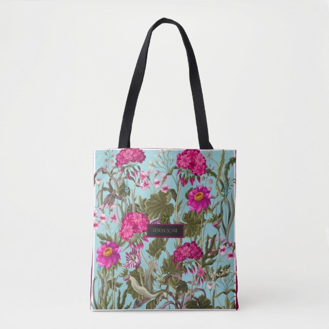 Bolsa Tote Design cachecol com gerânios e flores silvestres.  (Frente)