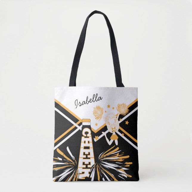 Bolsa Tote Design Cheerleader branco, preto e Dourado (Frente)