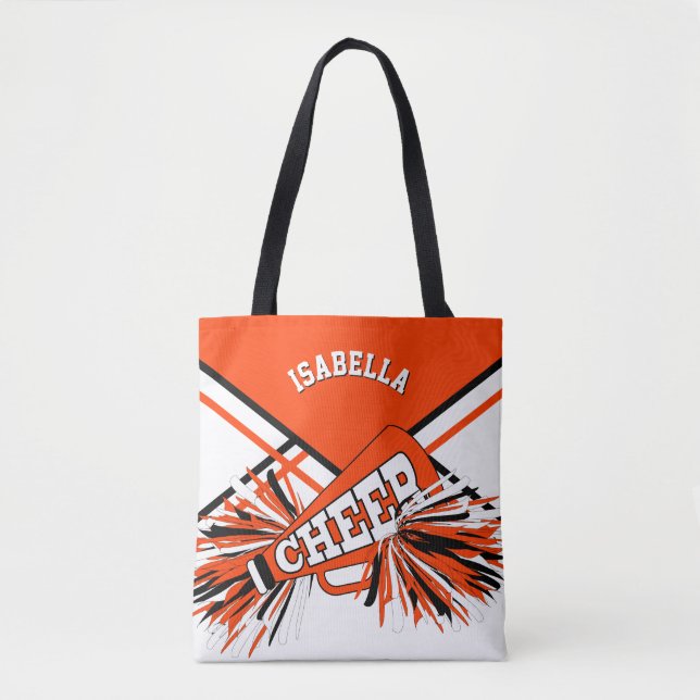 Bolsa Tote Design Cheerleader Laranja, Branco e Preto (Frente)