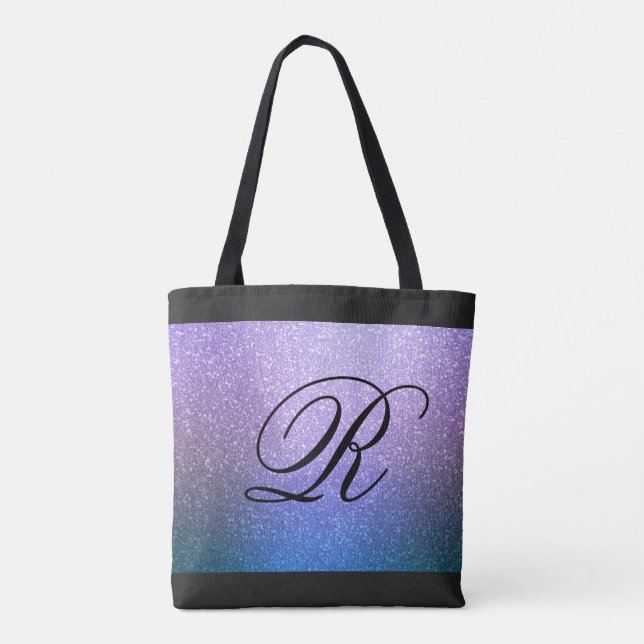 Bolsa Tote Design com Monograma do Ombre Púrpura Azul (Verso)