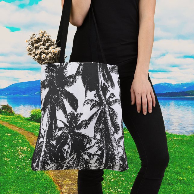 Bolsa Tote Design das Palmeiras brancas e pretas (Criador carregado)