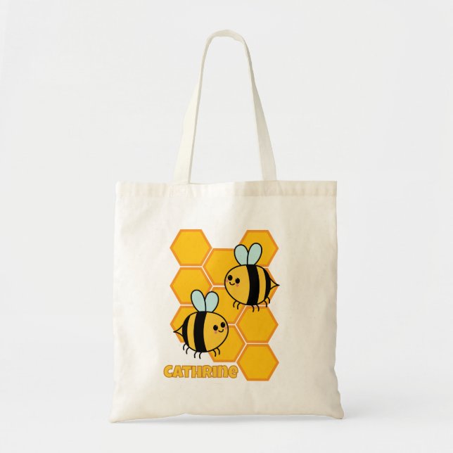 Bolsa Tote Design de Abelhas Fofas e Mel (Frente)