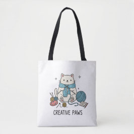 Bolsa Tote Design de acessório para amante do tricô com gato