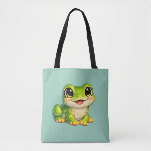 Bolsa Tote Design de Animal Kawaii de Sapo com Olhos Grandes