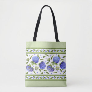Bolsa Tote Design de Arte Botânica da Flor Azul Hydrangea