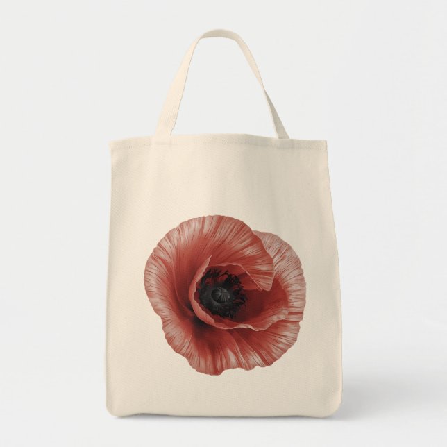 Bolsa Tote Design de Arte Botânica Vermelha Negra (Frente)