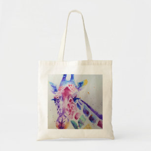 Bolsa Tote Design de Arte Colorida Girafa Animal Watercolor