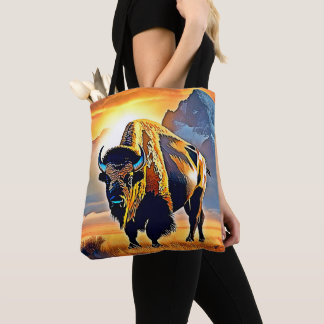 Bolsa Tote Design de Arte de Bisonte da Montanha do Pôr do So