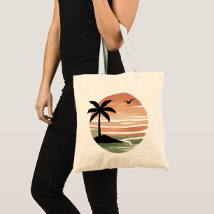 Bolsa Tote Design de árvore de palmeira de pôr do sol tropica