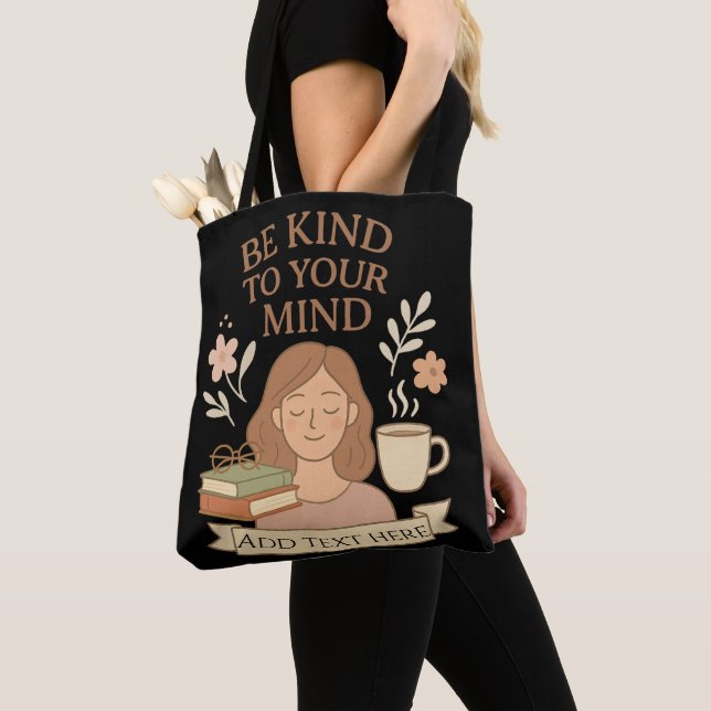 Bolsa Tote Design de Bem-Estar Mental – Área de Texto Editáve (Close Up)