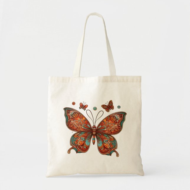 Bolsa Tote Design de Borboleta Laranja (Frente)