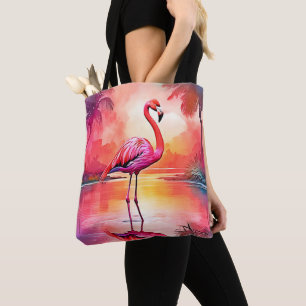 Bolsa Tote Design de Brilho Tropical de Flamingo Vibrante