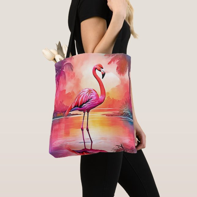 Bolsa Tote Design de Brilho Tropical de Flamingo Vibrante (Close Up)