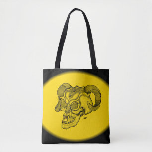 Bolsa Tote Design de cabeça do diabo preto e amarelo