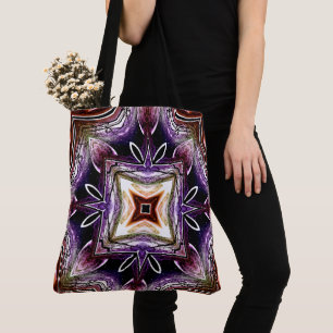 Bolsa Tote Design de caleidoscópio cósmico roxo e laranja