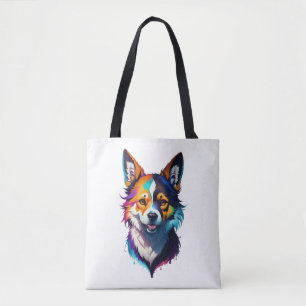 Bolsa Tote design de cão de corgi realista e colorido do arco