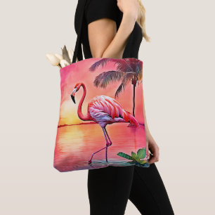 Bolsa Tote Design de cena de Flamingo rosa