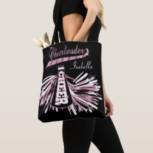 Bolsa Tote Design de Cheerleader brilhante rosa, preto e bran