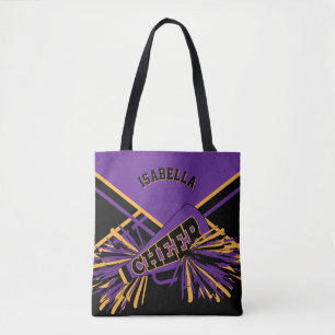 Bolsa Tote Design de Cheerleader roxo, preto e Dourado