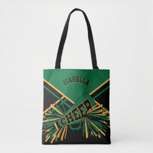 Bolsa Tote Design de Cheerleader Verde, Preto e Dourado Escur