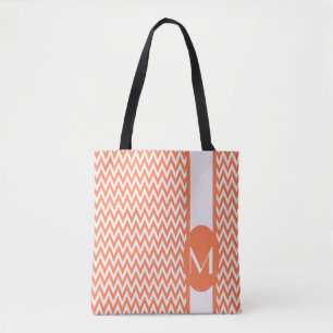Bolsa Tote Design de Chevron Elegante Coral com monograma