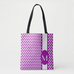Bolsa Tote Design de Chevron Elegante roxo com monograma
