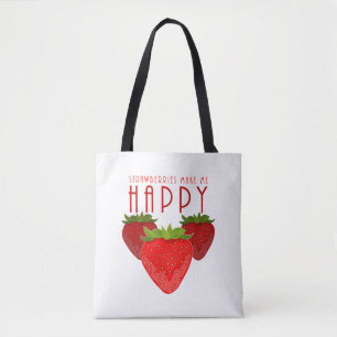 Bolsa Tote Design de Citação de Morango Fofo Fruta Kawaii