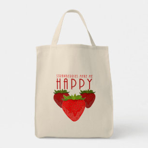 Bolsa Tote Design de Citação de Morango Fofo Fruta Kawaii
