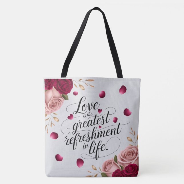 Bolsa Tote Design de Citação Floral Rosa Elegante (Frente)