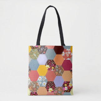 Bolsa Tote Design de Coloração das Flores de Hexágono Colorid