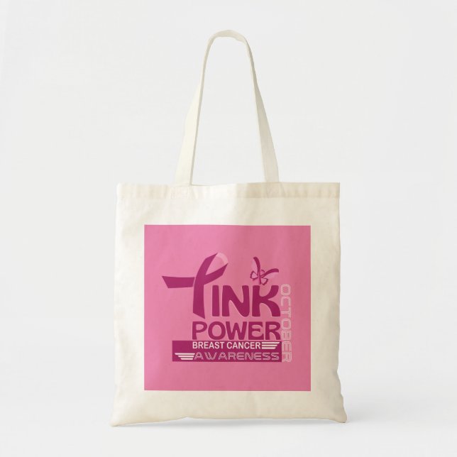 Bolsa Tote Design de Consciência do Cancer de Power-Breast ro (Frente)