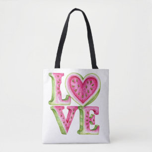 Bolsa Tote Design de Coração de Amor de Melancia Fofa