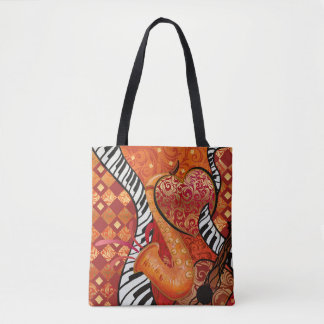 Bolsa Tote Design de Coração de Saxofone de Piano Temático de