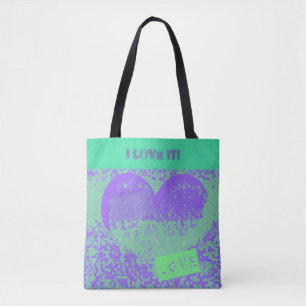 Bolsa Tote Design de Coração Retro Roxo e Mint