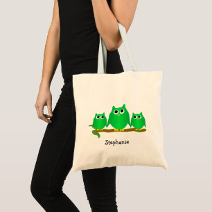 Bolsa Tote Design de Corujas Verdes Personalizadas
