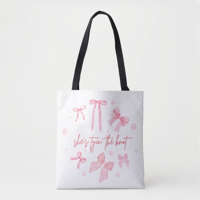 Bolsa Tote Design de despedida de solteira She's Tying the Kn (Frente)