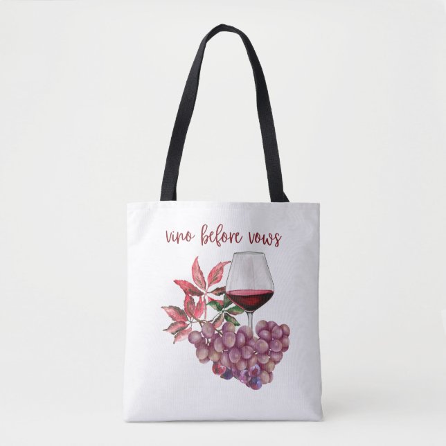 Bolsa Tote Design de Despedida de Solteira Vino Before Vows | (Frente)