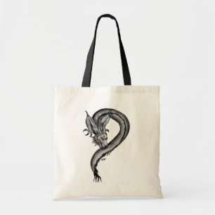 Bolsa Tote Design de dragão preto e branco
