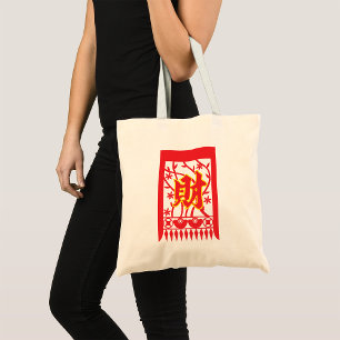 Bolsa Tote Design de Envelope Vermelho Chinês com Símbolo de