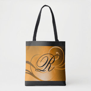 Bolsa Tote Design de espiral de cobre laranja com monograma