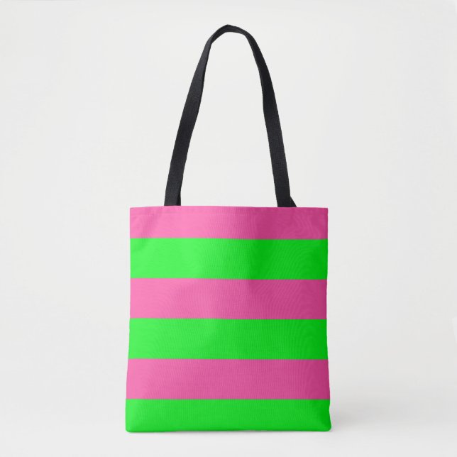 Bolsa Tote Design de faixa rosa e verde (Frente)