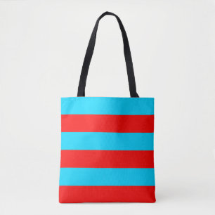 Bolsa Tote Design de faixas vermelhas e azuis