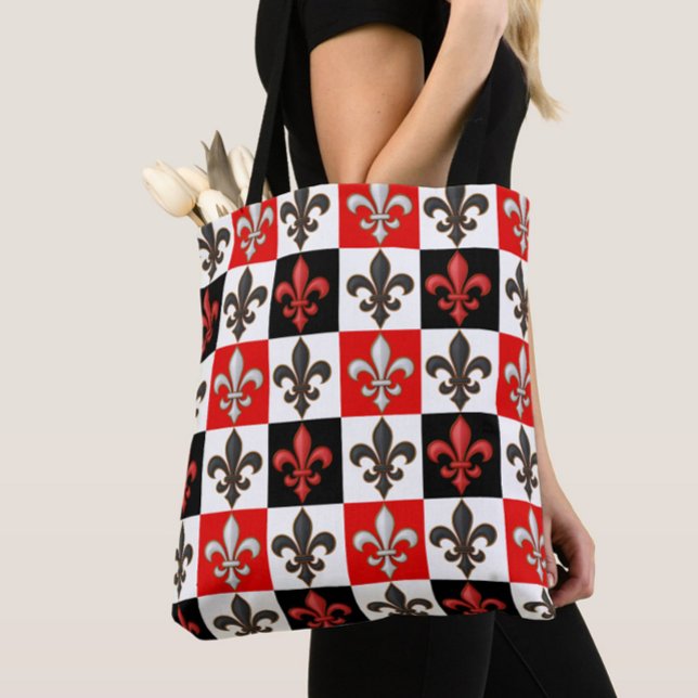 Bolsa Tote Design de Fleur-de-lis, branco-preto-vermelho (Criador carregado)