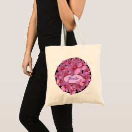 Bolsa Tote Design de Flor do Cosmos Roxo em um Fundo Preto