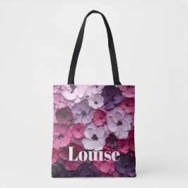 Bolsa Tote design de Flor rosa e roxo com nome individual