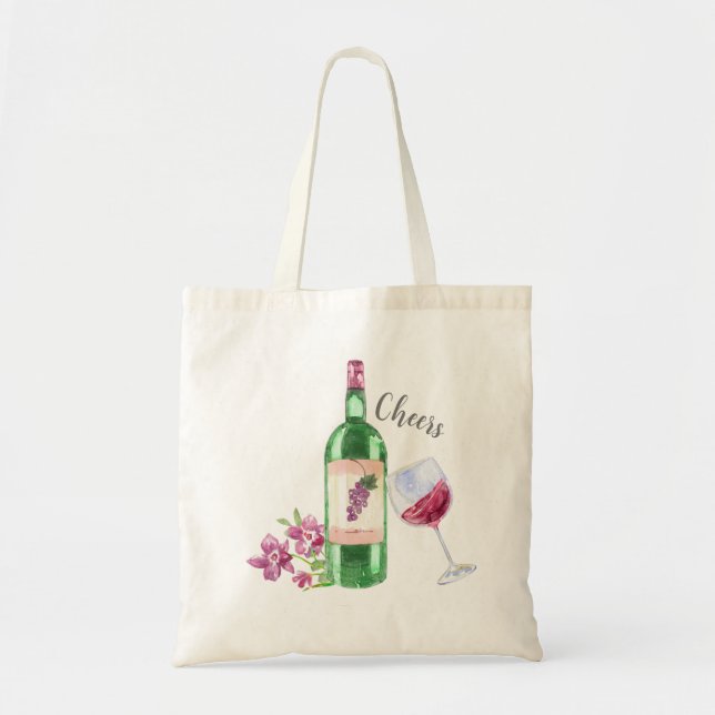Bolsa Tote Design de Floral e de Vinho Vermelho (Frente)
