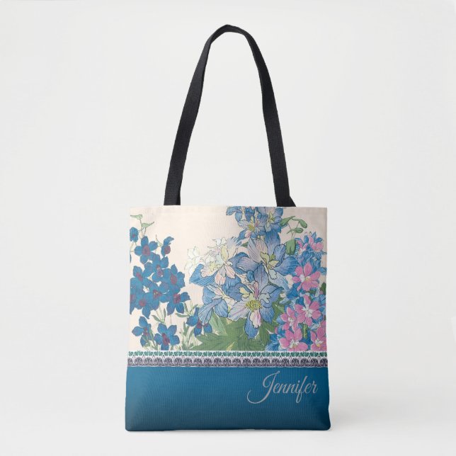 Bolsa Tote Design de Flores Azuis (Frente)