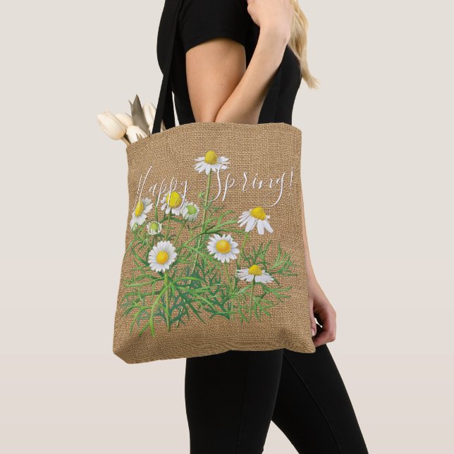 Bolsa Tote Design de Flores de Camomila Vintage Shabby Chic P (Close Up)