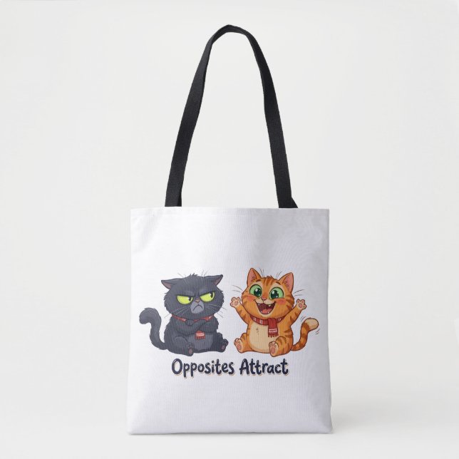 Bolsa Tote Design de Gatos Fofos que Atraem Opostos (Frente)