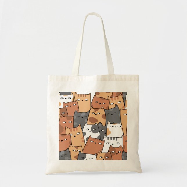 Bolsa Tote design de gatos ilustrados (Frente)